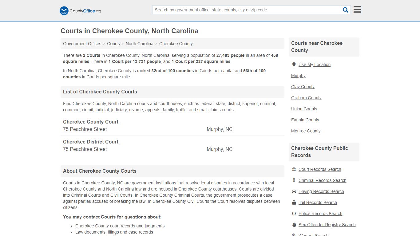 Courts - Cherokee County, NC (Court Records & Calendars)